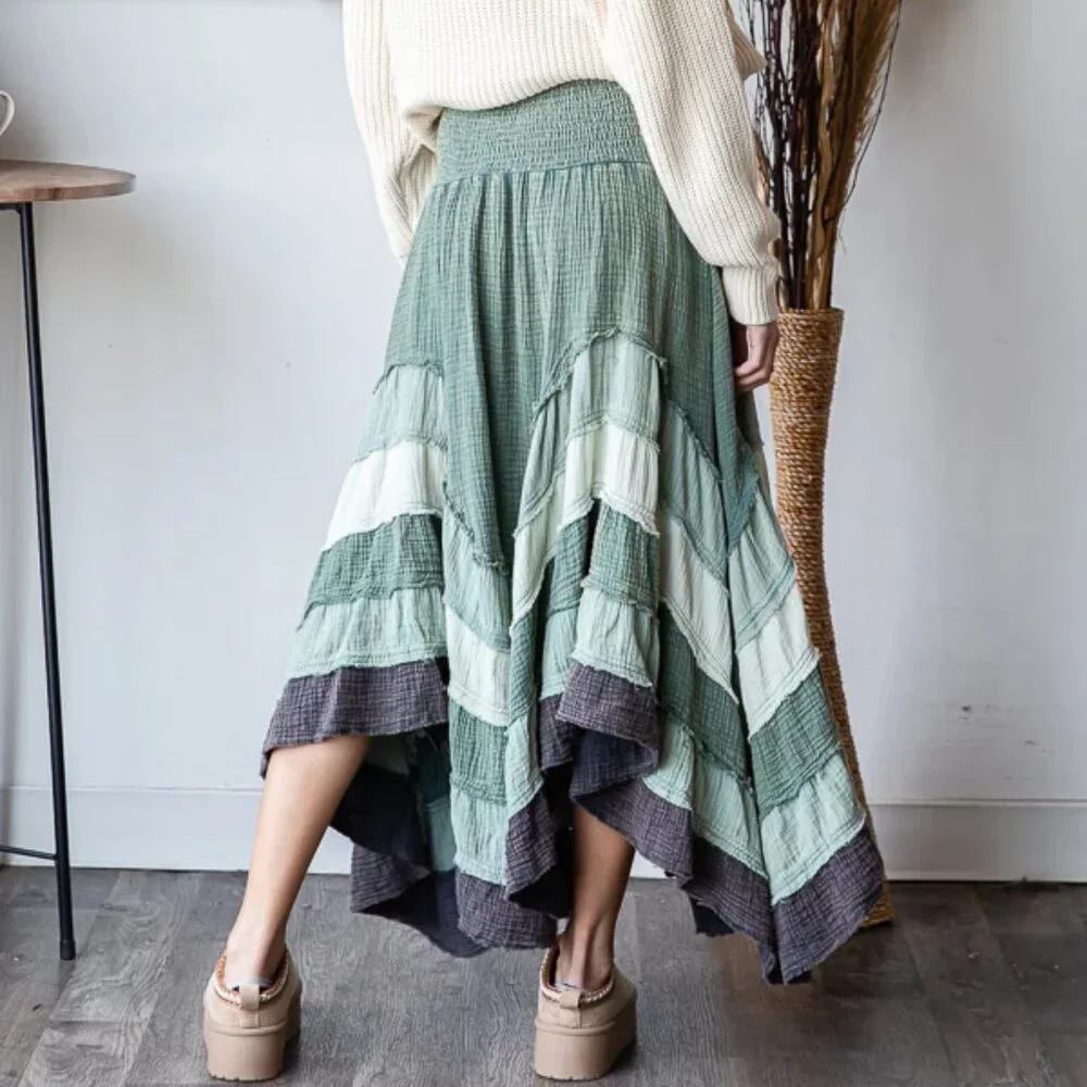 Oli & Hali Washed Tiered Smocked Waist Flare Hem Skirt NEW Size Small